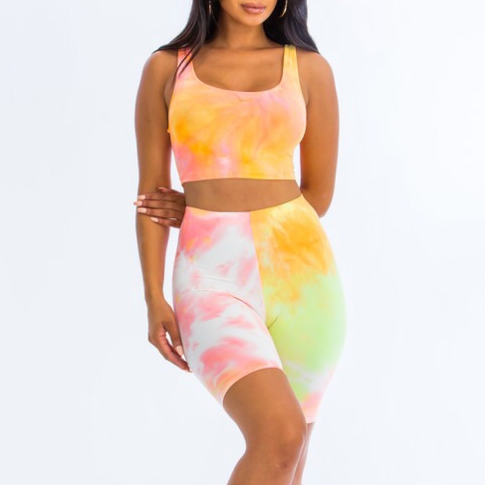 Peach Bellini Tie Dye Bike Shorts & Tank Set - Picture 1 of 5